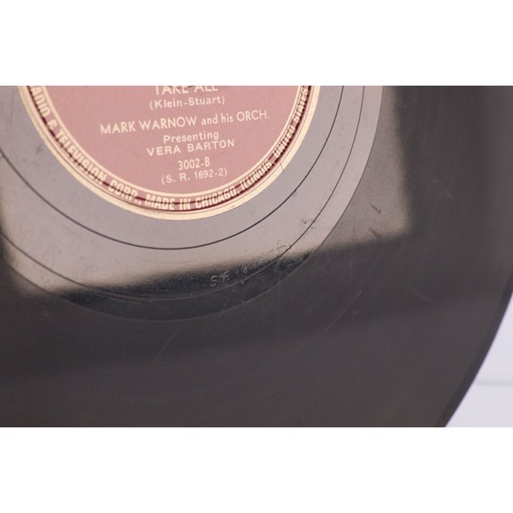Mark Warnow Vera Barton, Slowly, Take All 1945 78 rpm Shellac Record Sonora 3002 - Picture 12 of 16